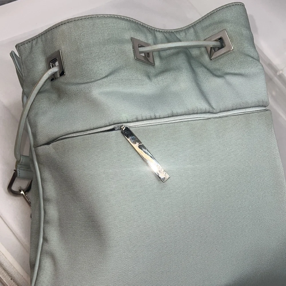 Gucci Ballistic Nylon & Leather Seafoam Drawstring Shoulder Bag
